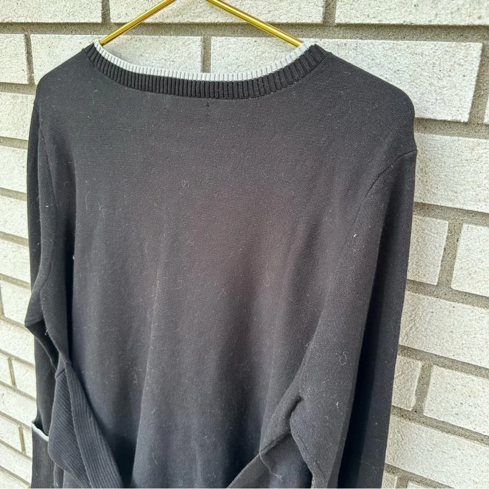 NIC+ZOE Black Knit Tunic Sweater L Off White Trim Cuffs Tie Back Layered Hem